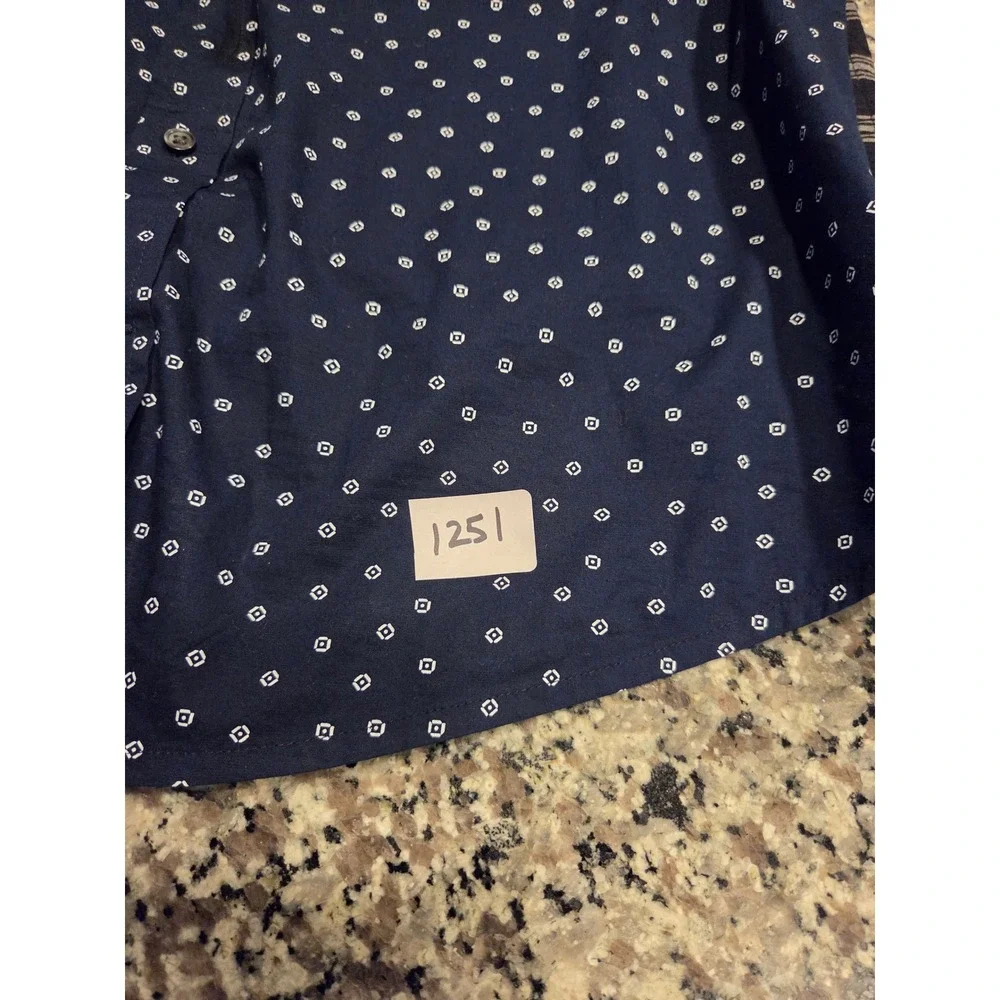 Lot of 2 George Mens Classic Fit Button Down Shirt‎  Navy/Geo Black Plaid LG